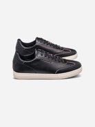 Black Leather Raw Edge Deane Mens Seasonal Sneaker Two Toned