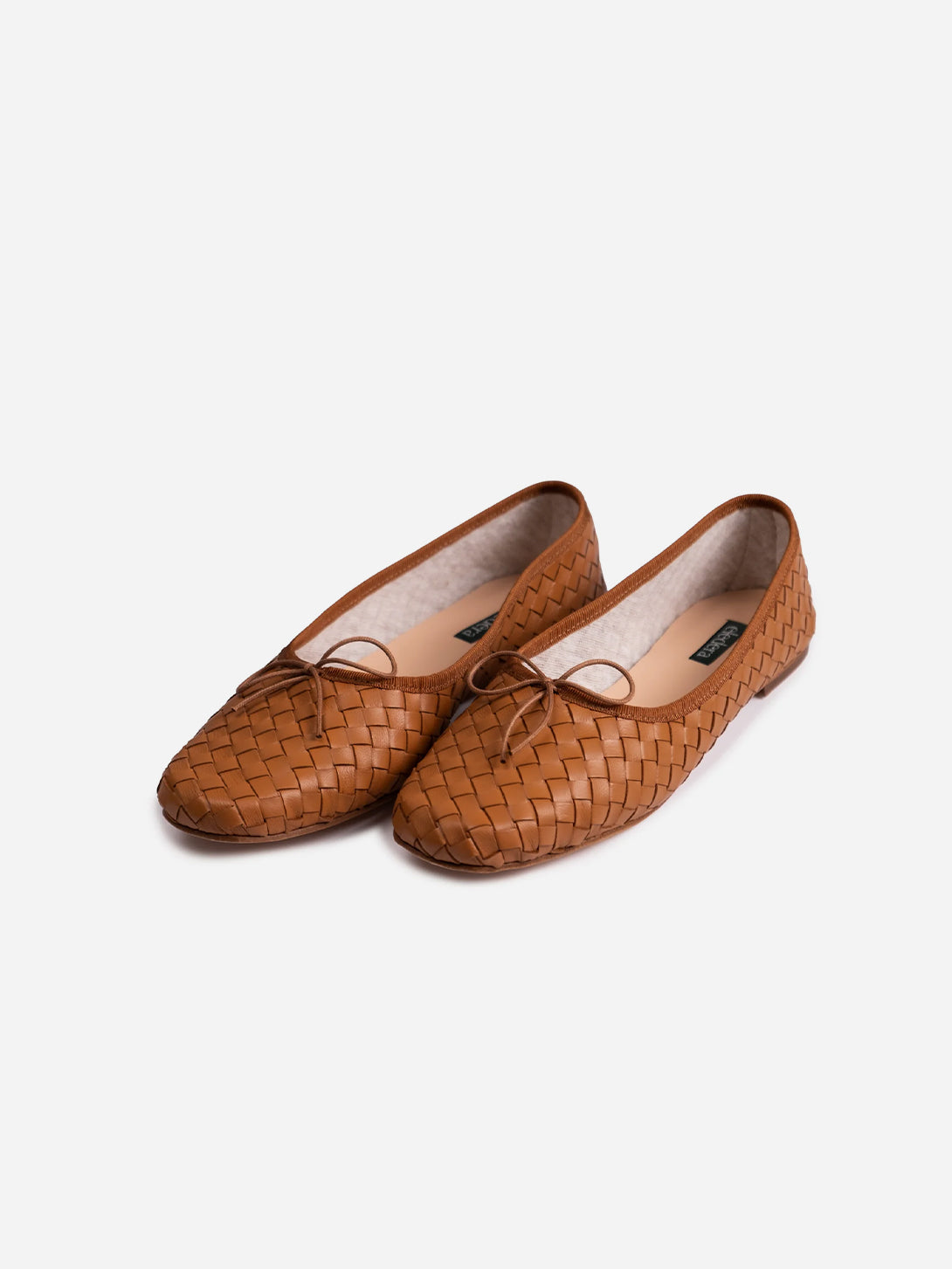 Tan Nappa Woven Quadra Eledera Woven Shoes Womens Flats 