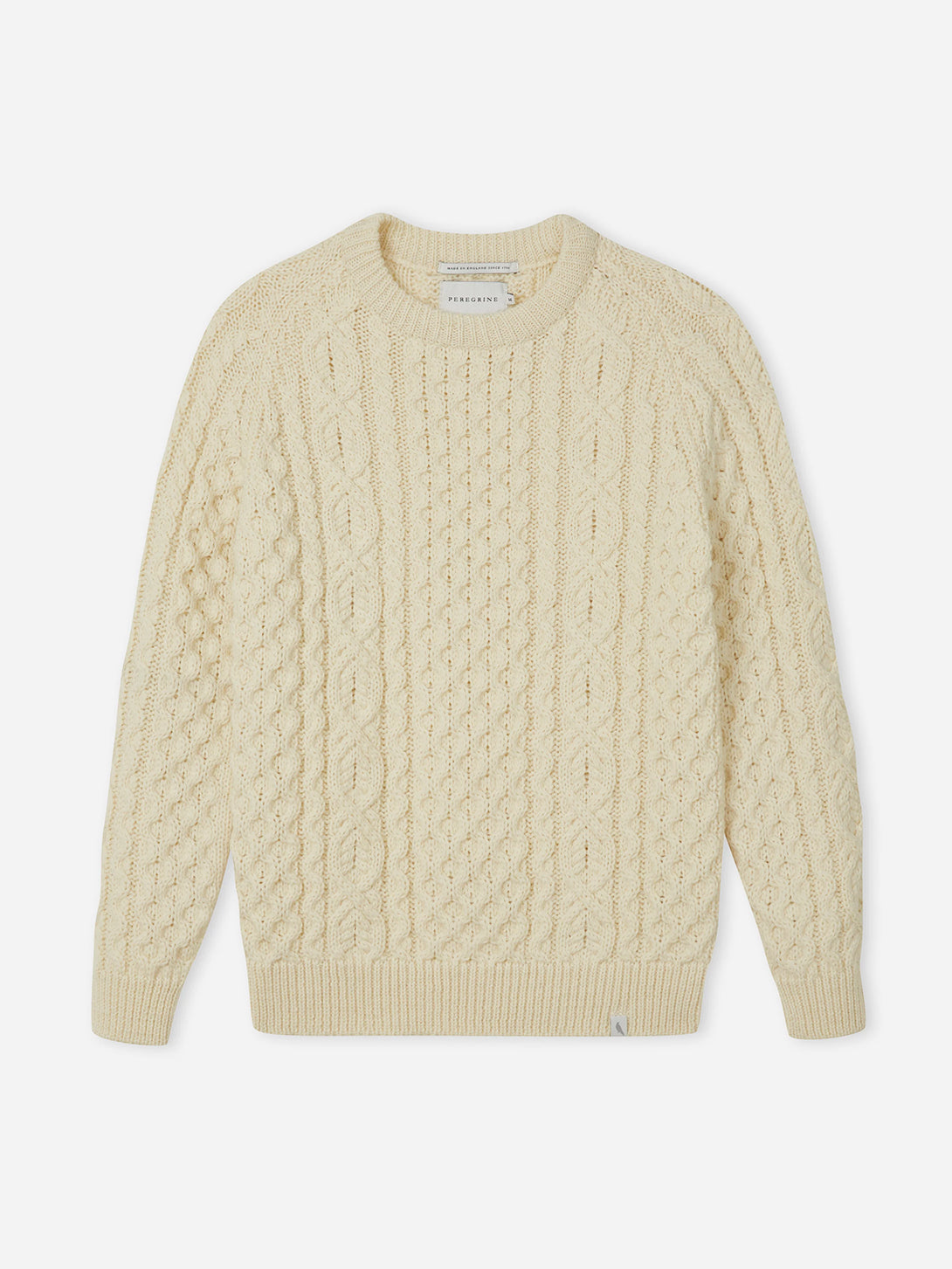 Cream Hudson Aran Mens Chunky Knit Crewneck Sweater