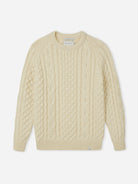 Cream Hudson Aran Mens Chunky Knit Crewneck Sweater