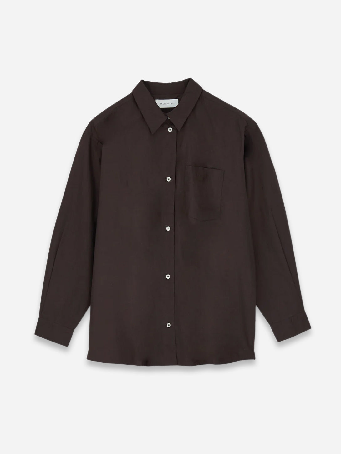 Dark Brown Edgar Shirt Womens Lightweight Relaxed Fit Overshirt Button Up Collared Skall Studio