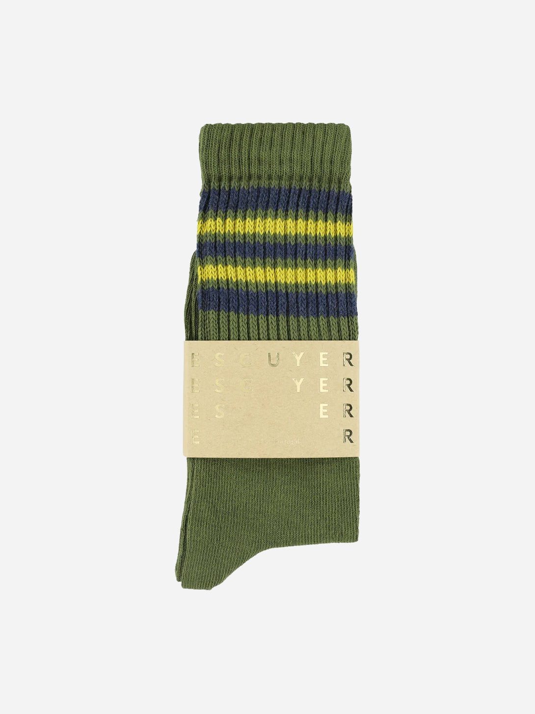 Khaki/Blue/Yellow 5 Stripes Crew Socks Unisex Long Socks Escuyer 