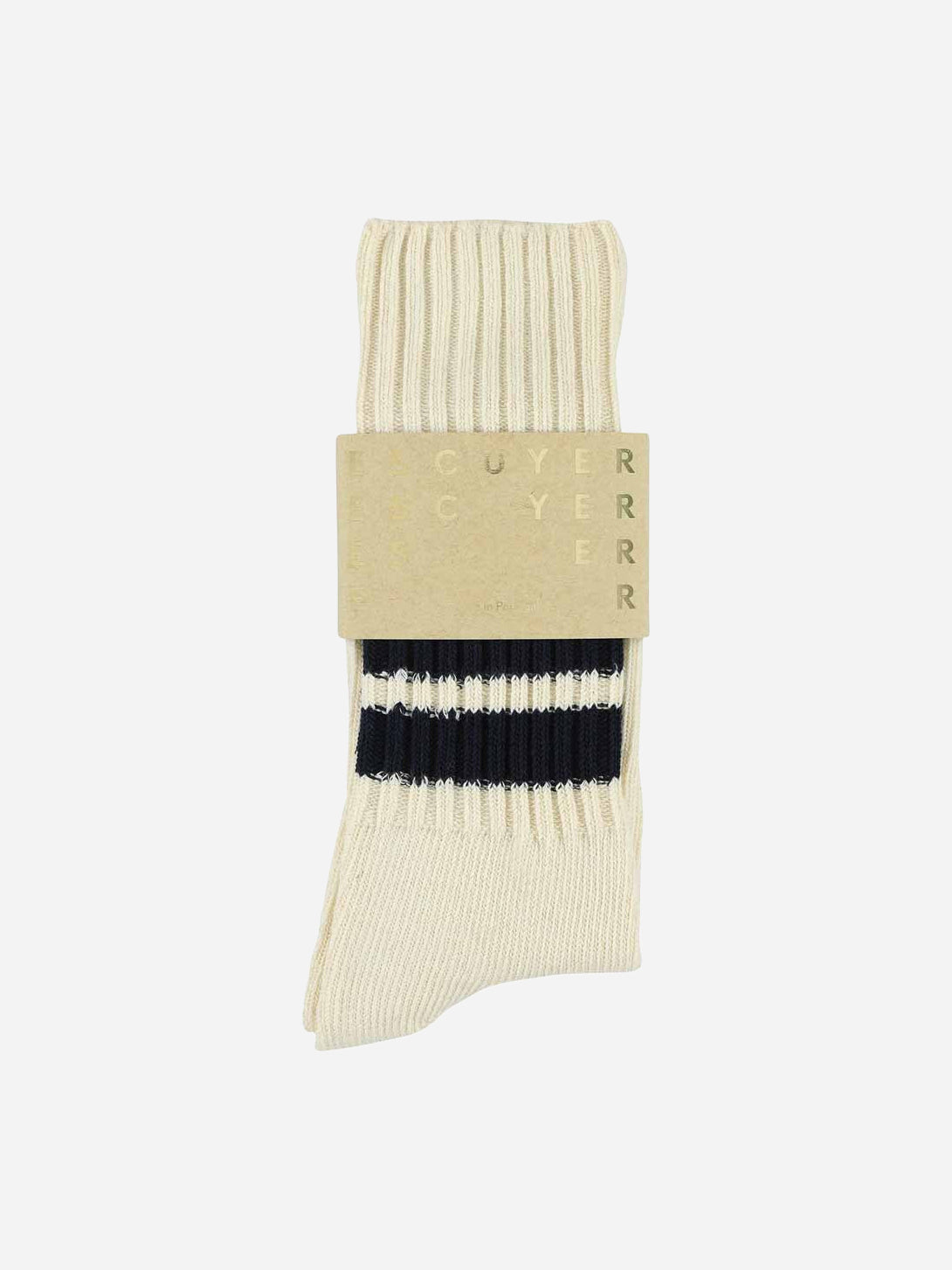 Ecru/Blue Crew Stripes Socks Unisex Long Socks Escuyer 