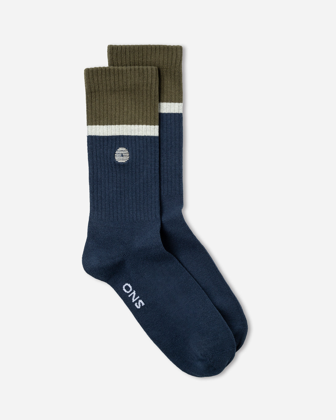 Navy/Olive Green Stripe ONS Stripe Socks Logo Stretch