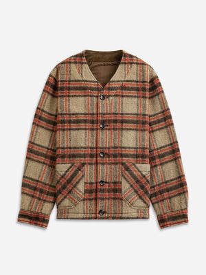 Khaki Olive Orange Check Fiske Checkered Flannel Soft Warm Mens Fall Winter Jacket