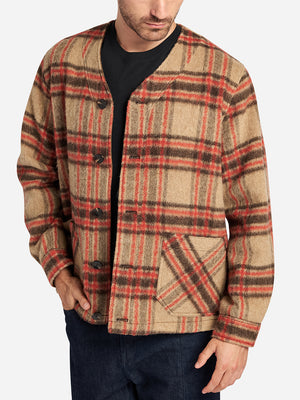 Khaki Olive Orange Check Fiske Checkered Flannel Soft Warm Mens Fall Winter Jacket