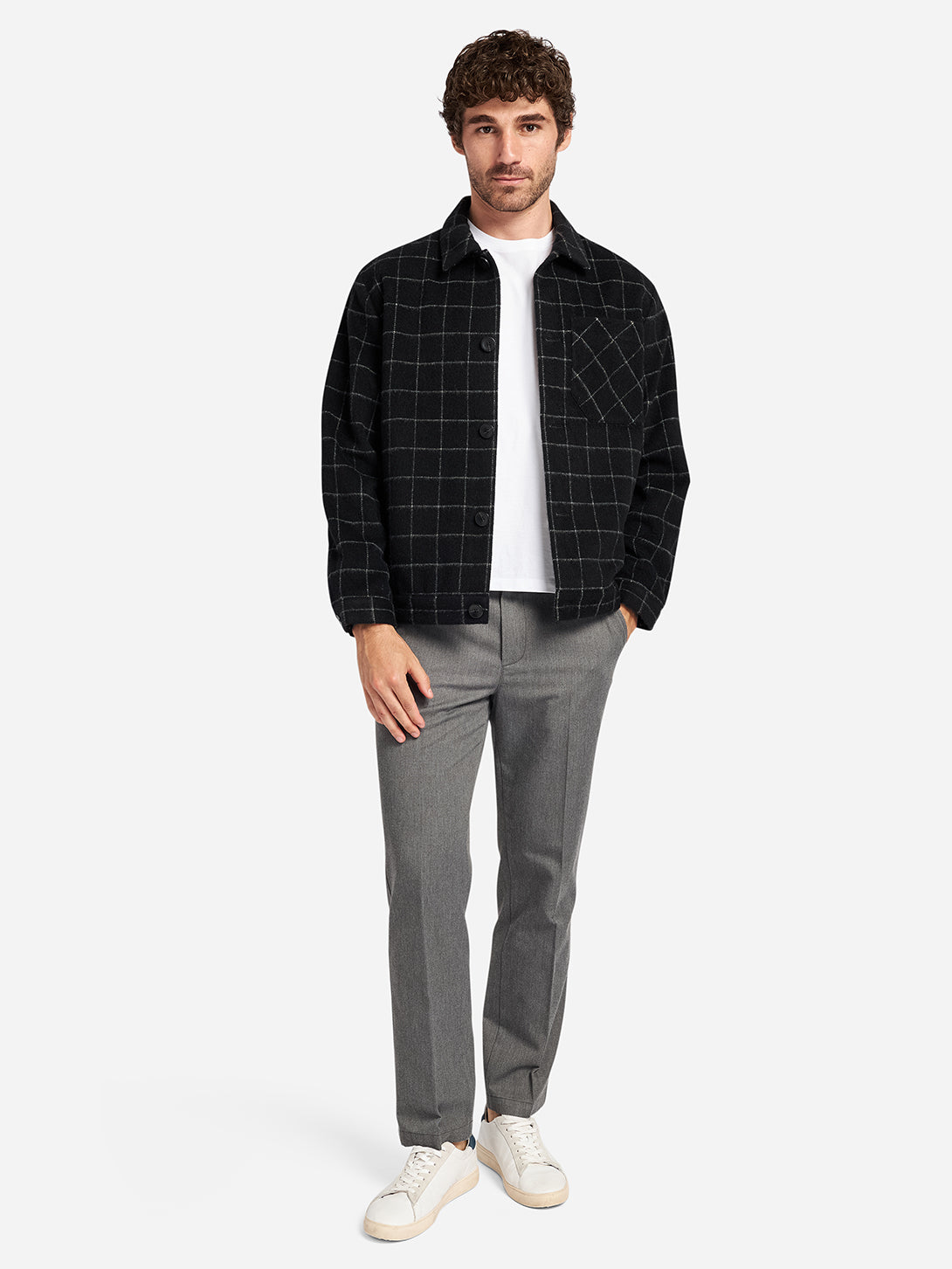 Black White Check Truxton Checkered Flannel Mens Collared Jacket