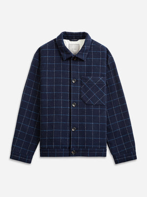 Navy White Check Truxton Checkered Flannel Mens Collared Jacket