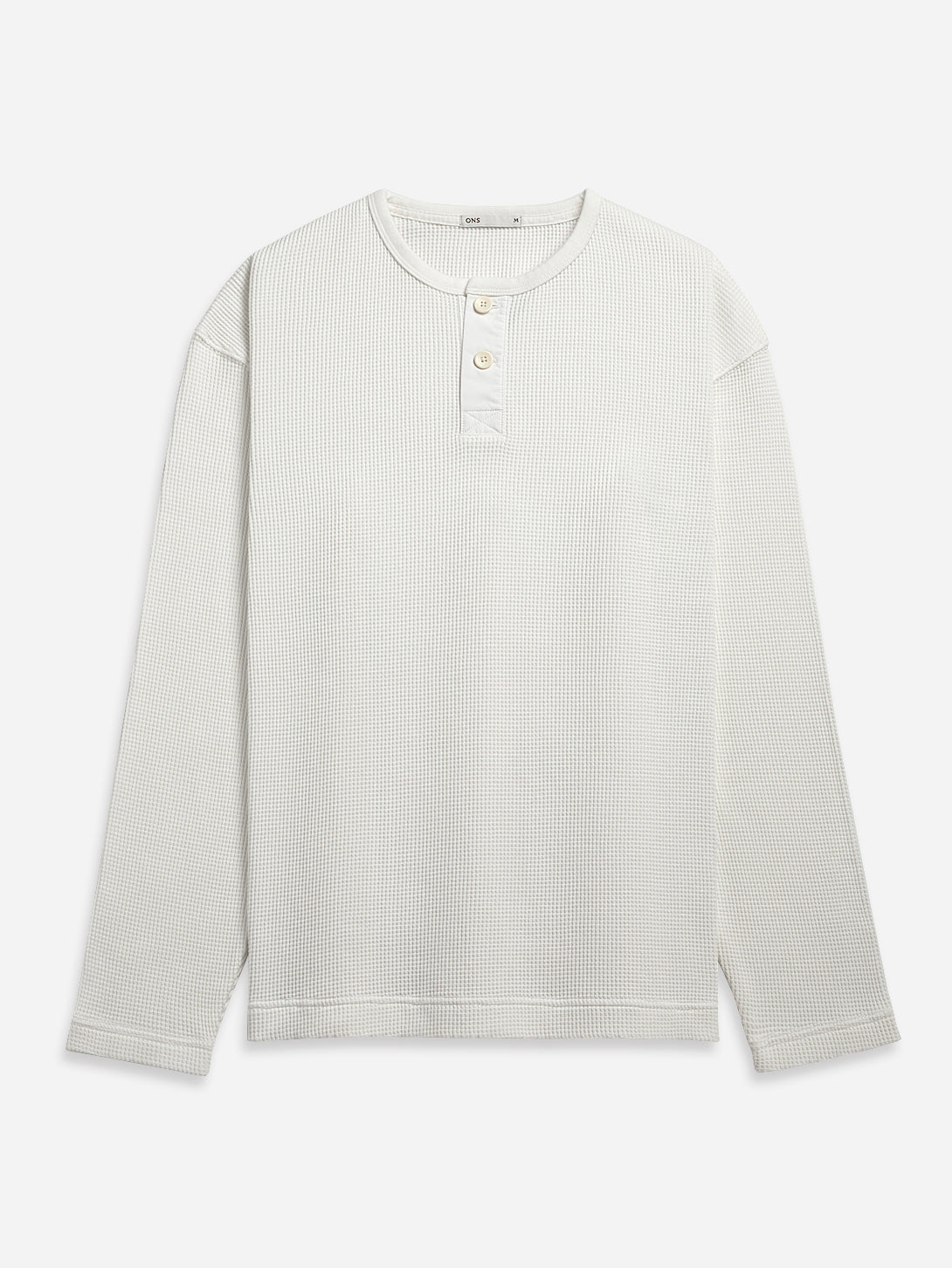 Off White Henley Waffle Long Sleeve Crewneck Knit Shrit