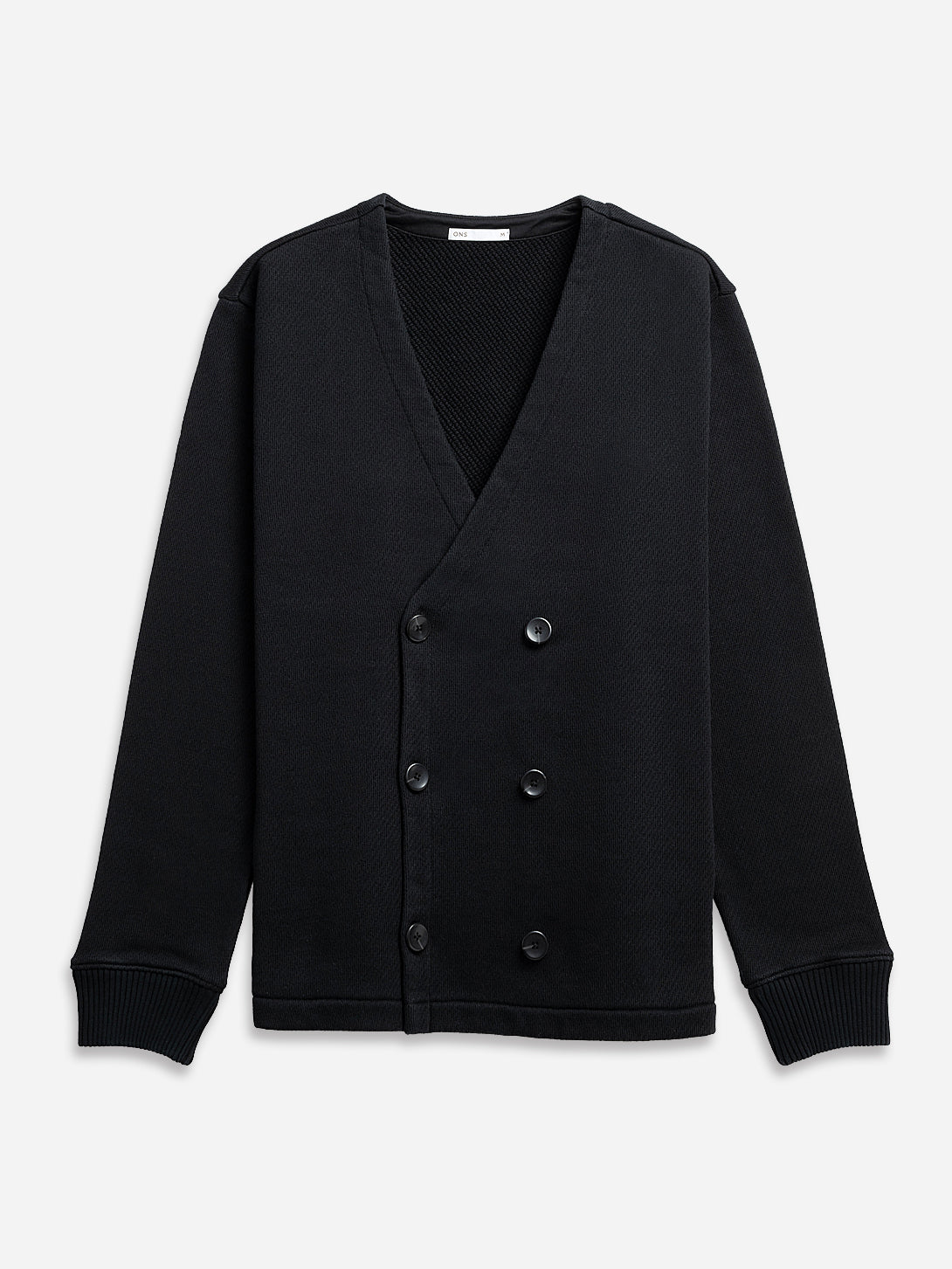 Black Button Jesup Double Breasted Terry Knit Mens Cardigan Jacket