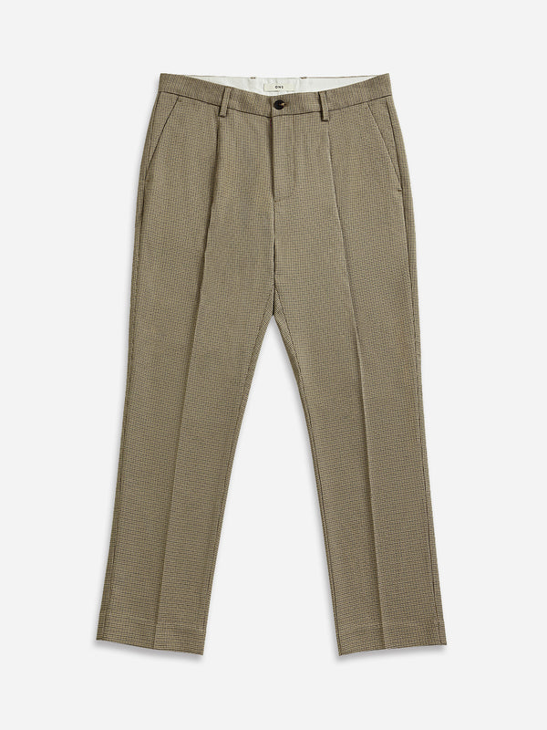 Khaki/Grey Houndstooth Niles Patterned Trousers Mens Chino Pants