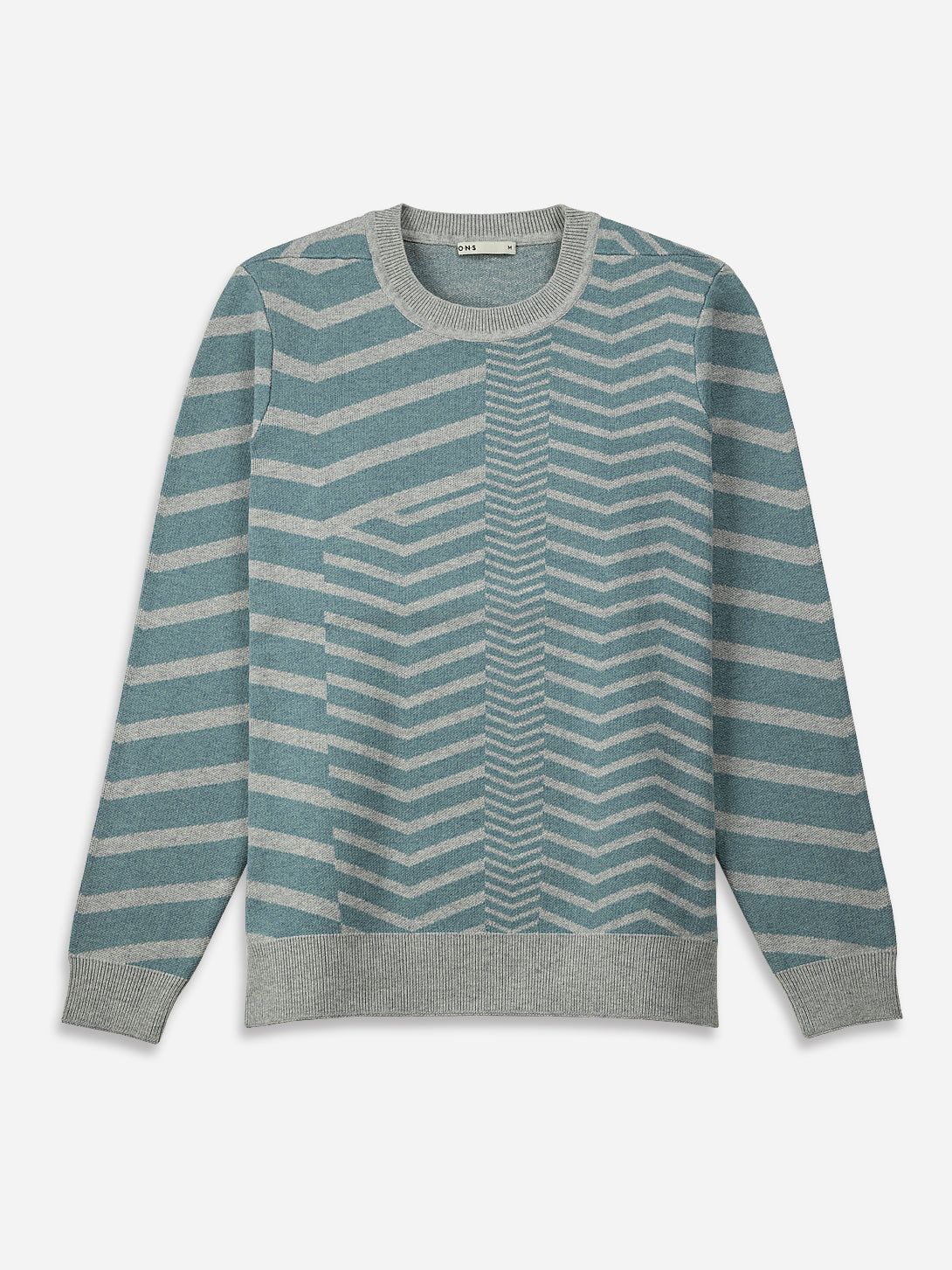 Lt Lead Heather Mens Patterned Knit Pullover ONS Village Herringbone Knit Pullover Mens Long Sleeve