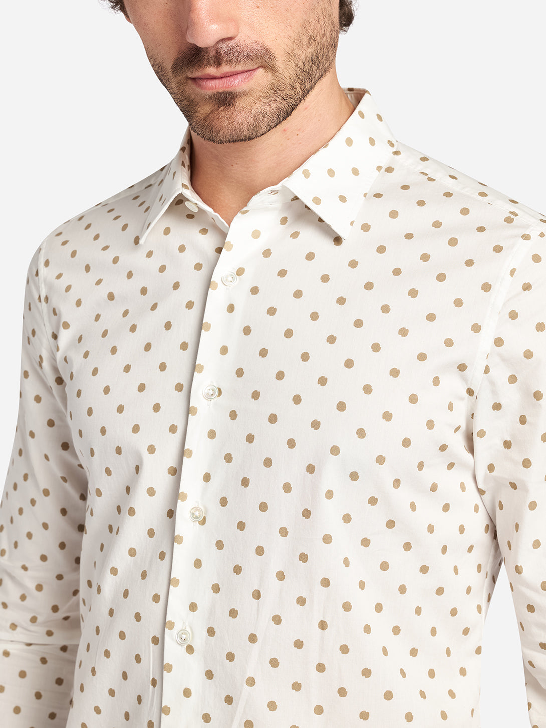 Bright White/Khaki Printed Dot Arik Dot Printed Shirt