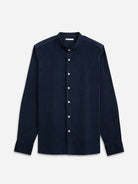 Navy Aleks Band Collar Corduroy Button Up Mens Shirt