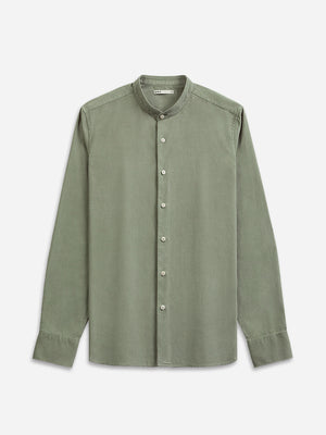 Seagrass Green Aleks Band Collar Corduroy Button Up Mens Shirt