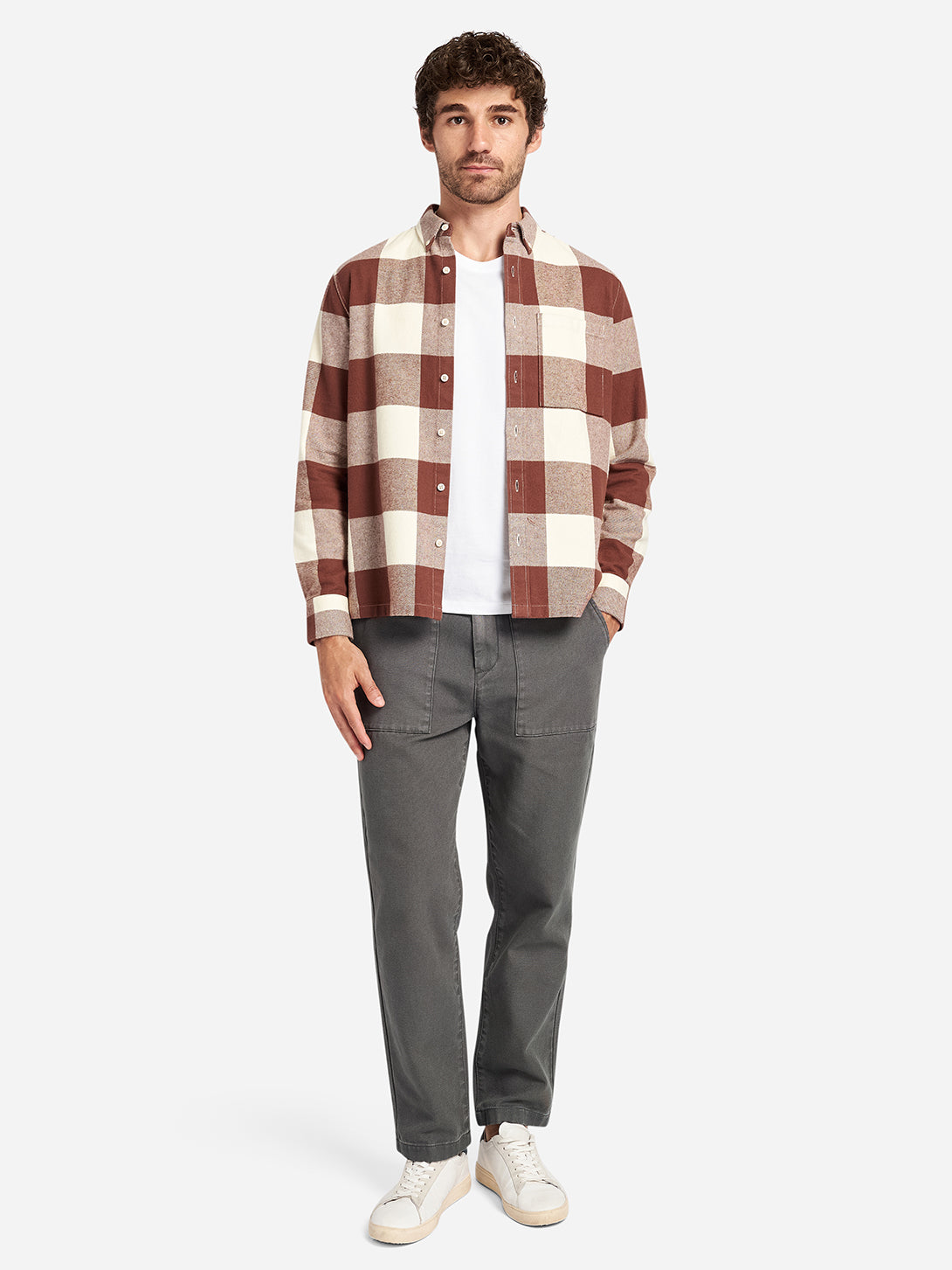 Brown/Off White Check Vance Checkered Flannel Shirt Men's ONS Button Up