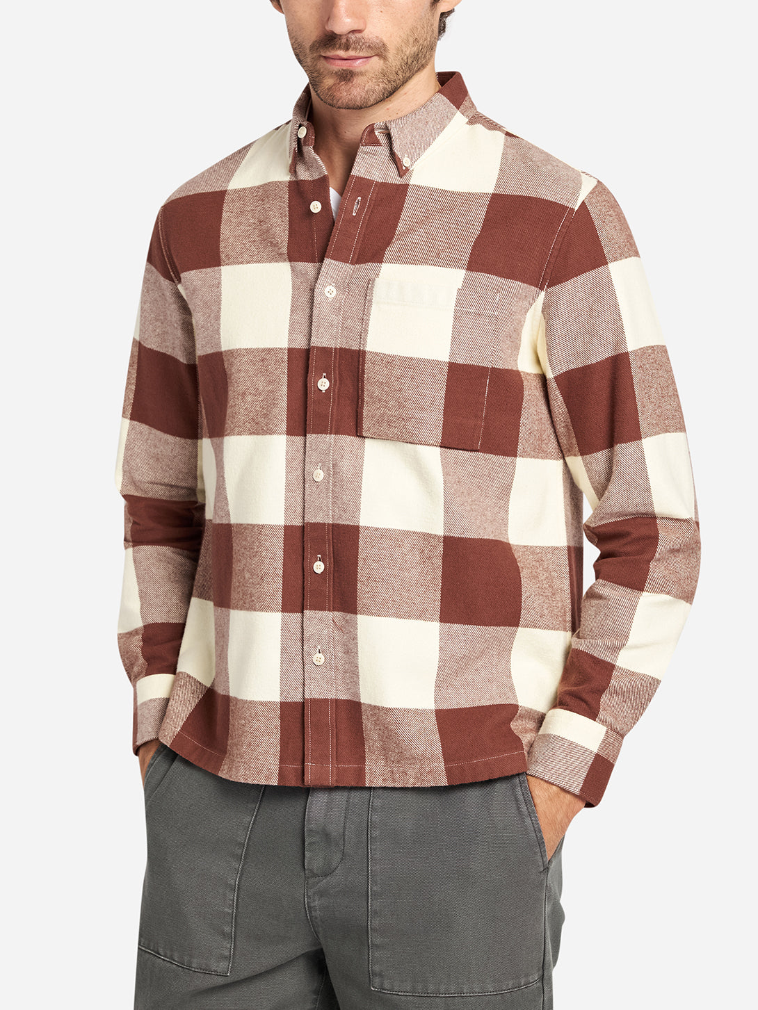 Brown/Off White Check Vance Checkered Flannel Shirt Men's ONS Button Up