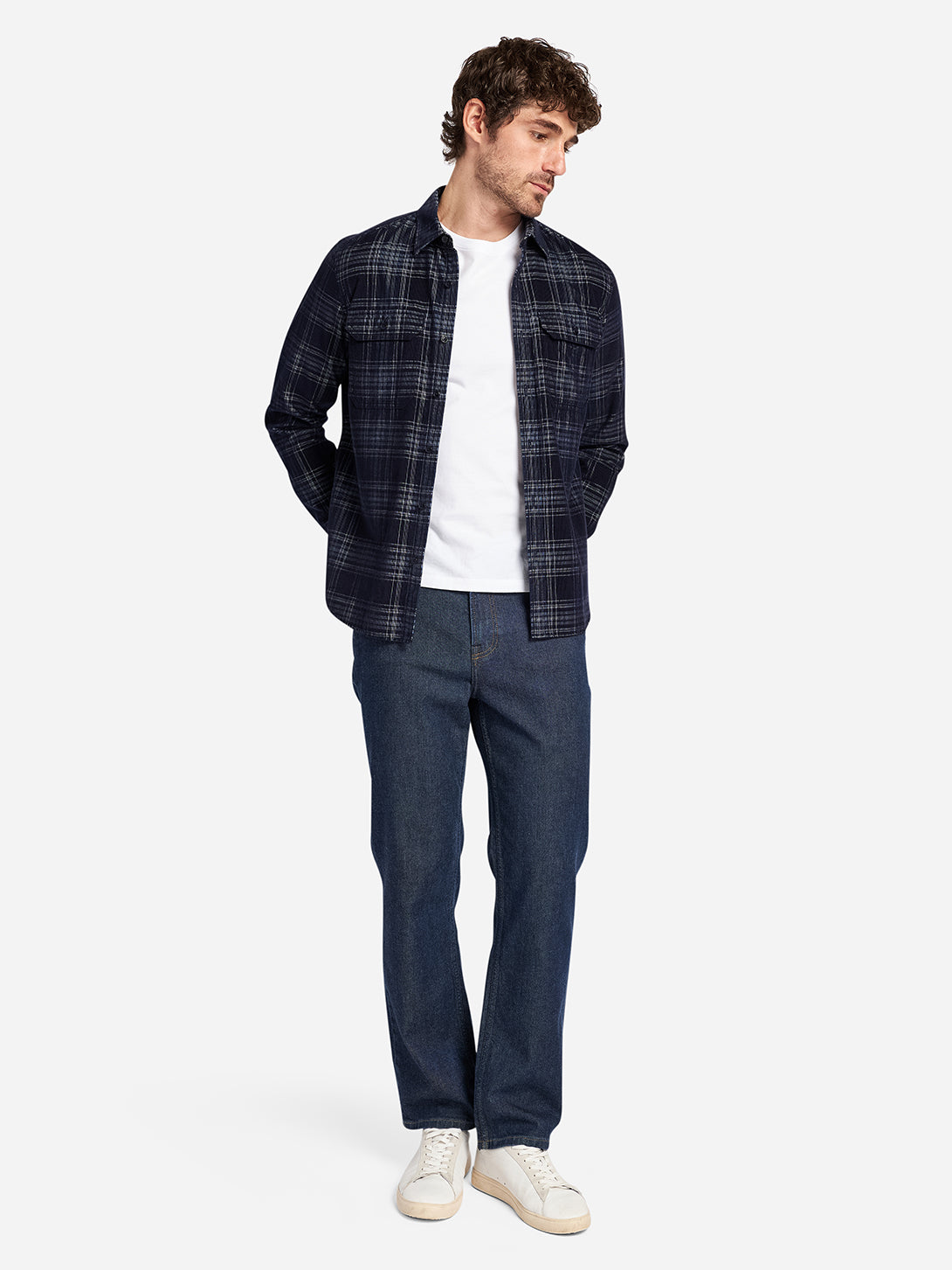 Dk Navy/Mild Blue Check Arik Check Corduroy Mens Shirt