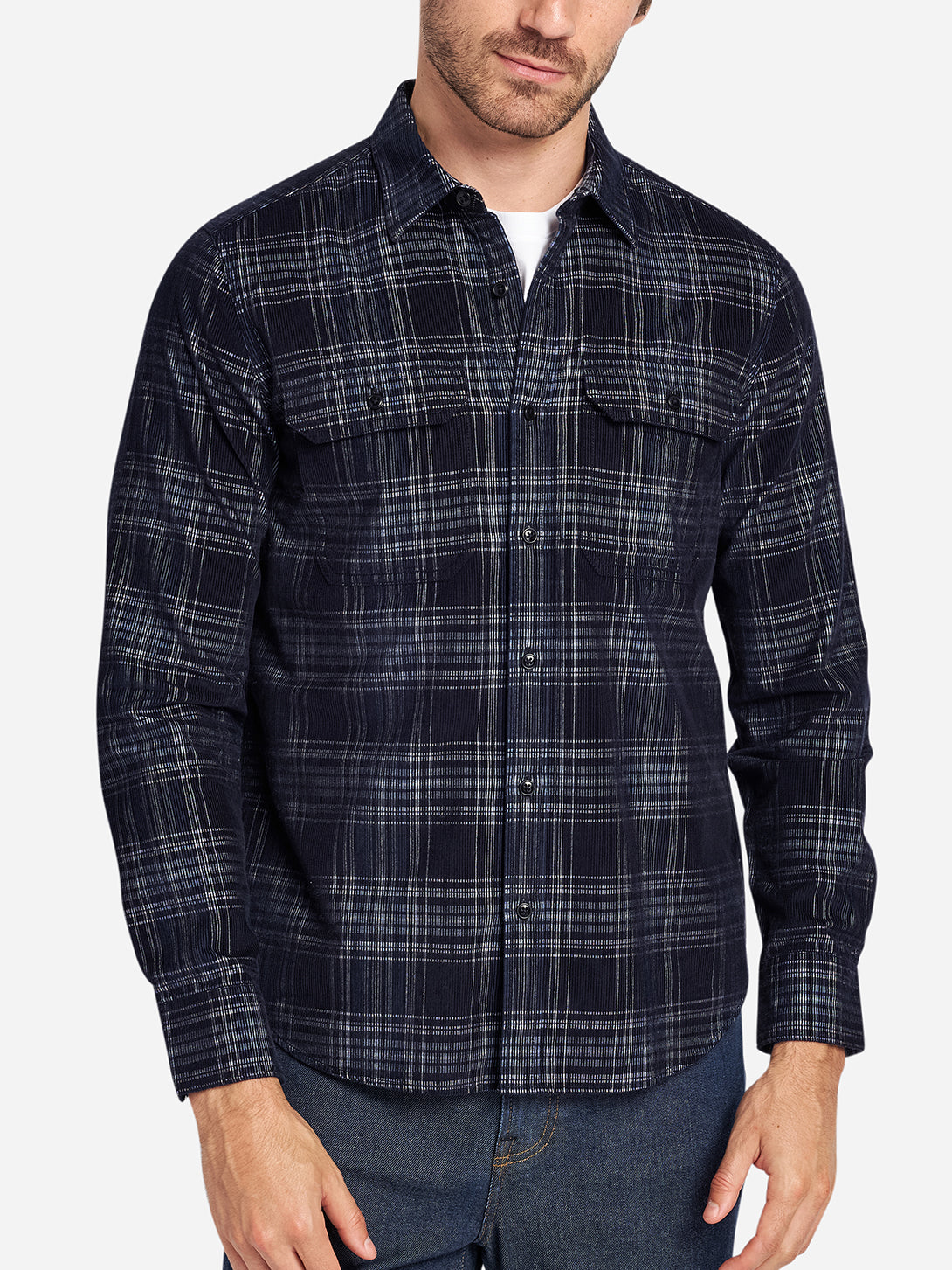 Dk Navy/Mild Blue Check Arik Check Corduroy Mens Shirt