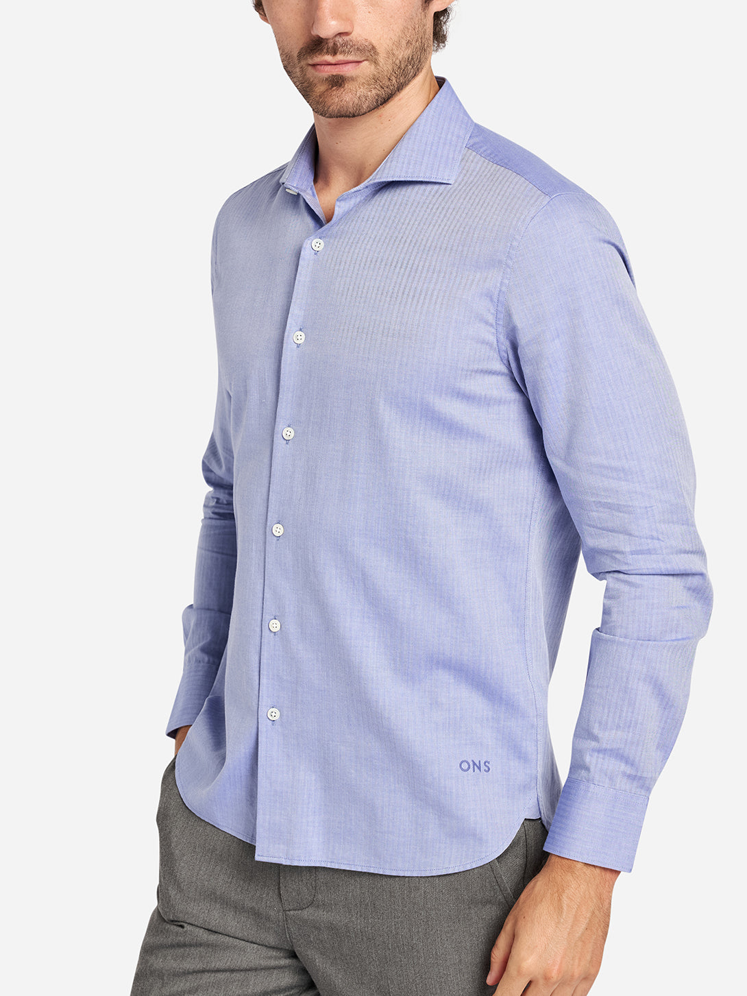 Mid Blue Arthur Herringbone Mens Button Up Shirt