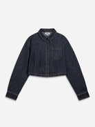 Dk Indigo Rinse Wash Cropped Shirt Womens Denim Jacket Dark Indigo Denim Womens Chest Pocket Coat Womens Cropped Denim 