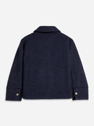 Navy Button-up Boucle Jacket Womens Fleece Jacket Womens Button Up Jacket Collared Coat Cropped Jacket 