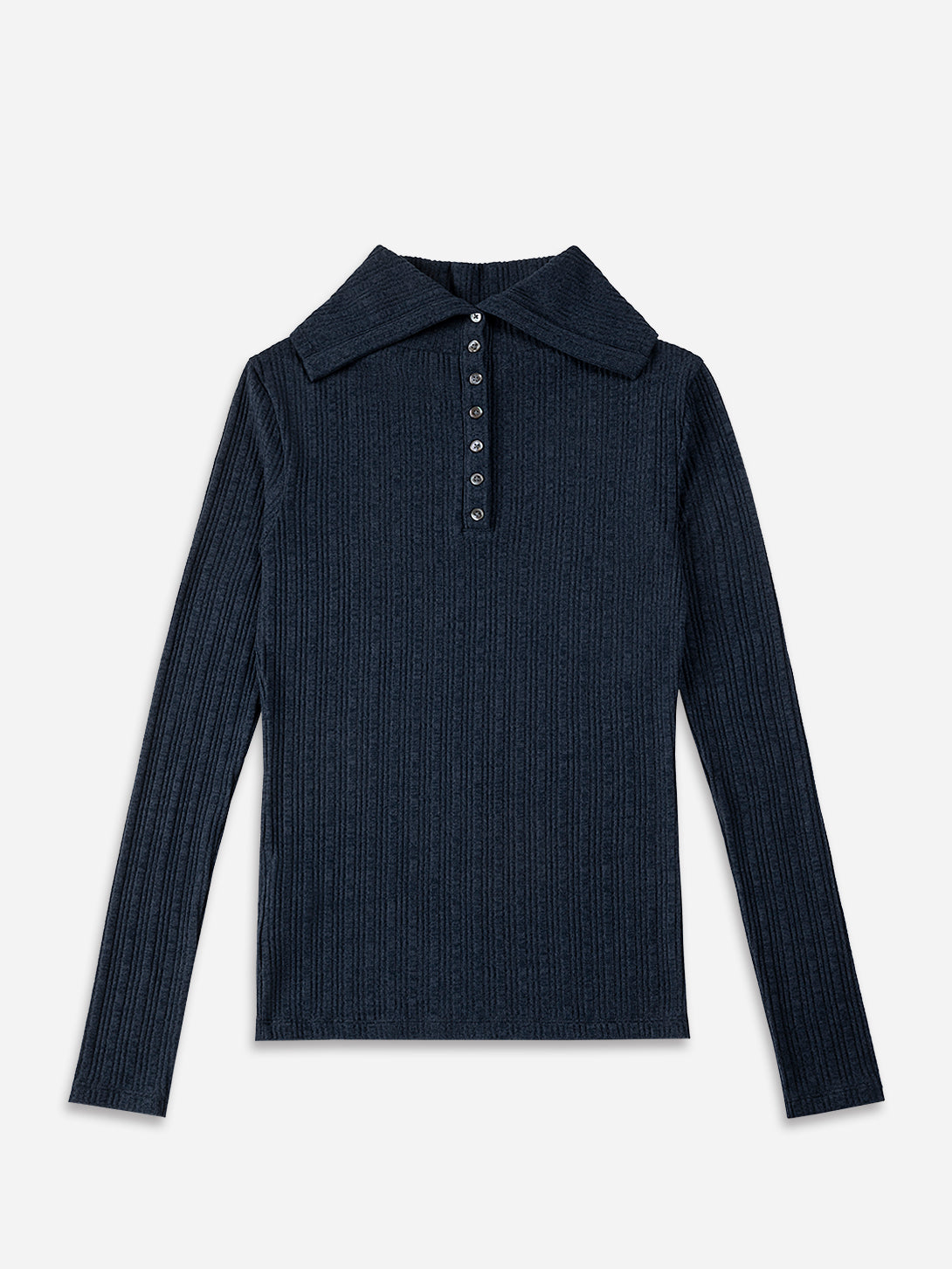 Navy Drop Needle LS Turtleneck Womens Knit Shirt Turtleneck Button Down Shirt Womens Long Sleeve 