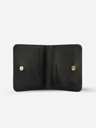 Black Bi-Fold Wallet Womens Leather Wallet Snap Closure