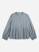 Flint Stone Pleated Balloon Sleeve Blouse Womens Pleated Shirt Wovens V-Neck Woven Shirt Womens Long Sleeve 