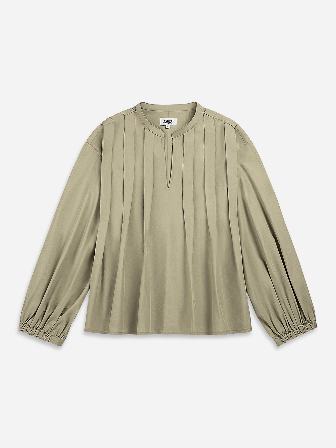 Lt Sage Pleated Balloon Sleeve Blouse Womens Pleated Shirt Wovens V-Neck Woven Shirt Womens Long Sleeve 