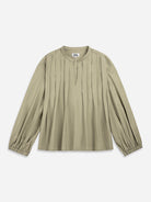 Lt Sage Pleated Balloon Sleeve Blouse Womens Pleated Shirt Wovens V-Neck Woven Shirt Womens Long Sleeve 