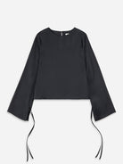 Navy Tie Sleeve Tencel Top Womens Long Sleeve Top Womens Tencel Fabric Womens Tie Shirt Womens Pullover Shirt 