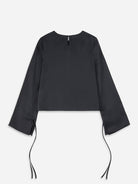 Navy Tie Sleeve Tencel Top Womens Long Sleeve Top Womens Tencel Fabric Womens Tie Shirt Womens Pullover Shirt 