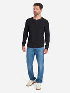 Black Court Henley L/S Tee Mens Henley Long Sleeve Mens Waffle Knit Shirt 