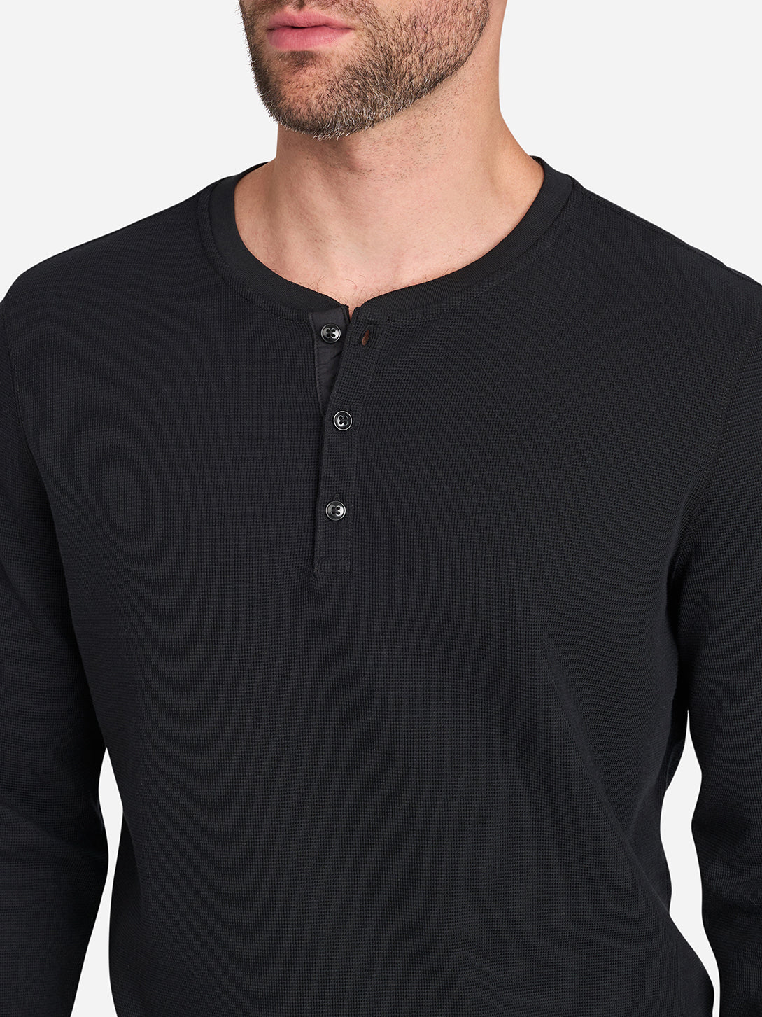 Black Court Henley L/S Tee Mens Henley Long Sleeve Mens Waffle Knit Shirt 