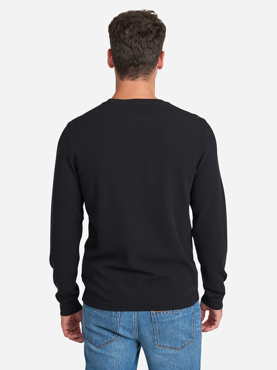 Black Court Henley L/S Tee Mens Henley Long Sleeve Mens Waffle Knit Shirt 