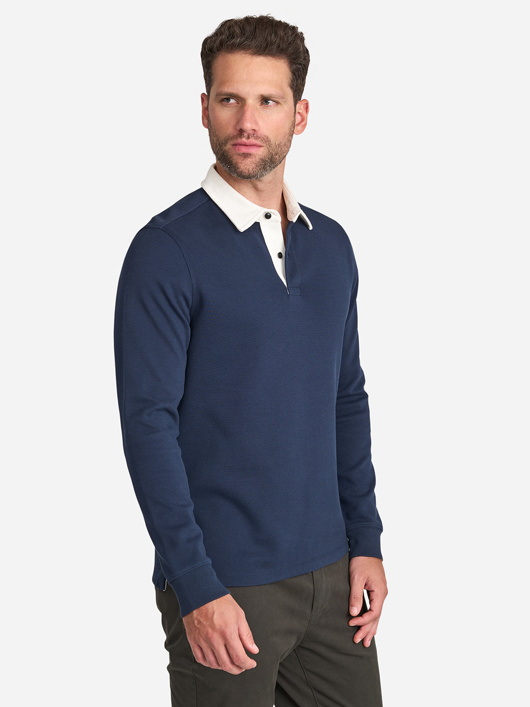 Navy Lind Pique Rugby Mens Rugby Shit Mens Pique Fabric Mens Collared Shirt Mens Two Toned Long Sleeve Tee