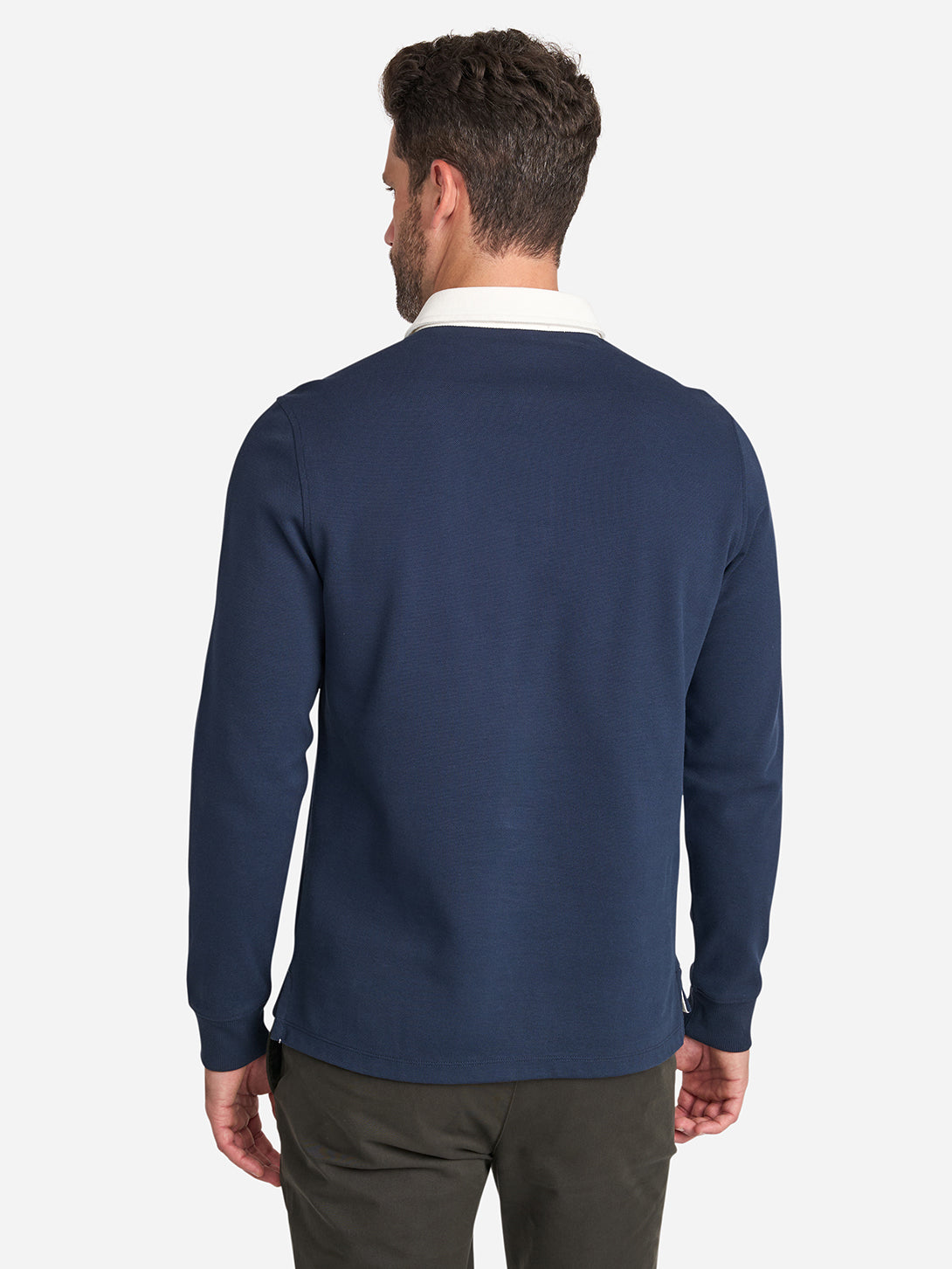 Navy Lind Pique Rugby Mens Rugby Shit Mens Pique Fabric Mens Collared Shirt Mens Two Toned Long Sleeve Tee