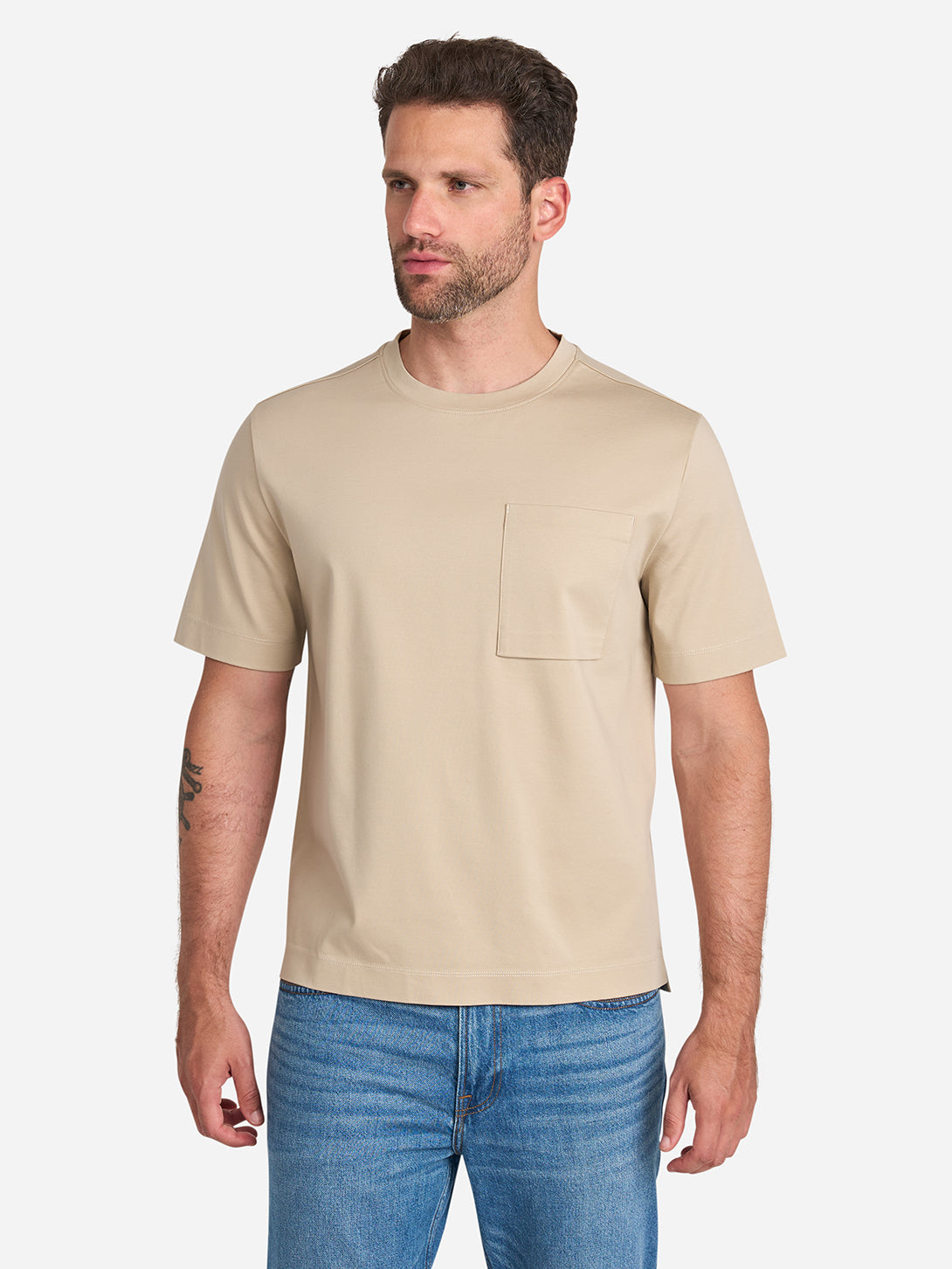 Khaki Baseile Pocket Tee Mens Tee Shirt Mens Tee Mens Relaxed Shirt Mens Boxy Fit Mens Pocket Tee 