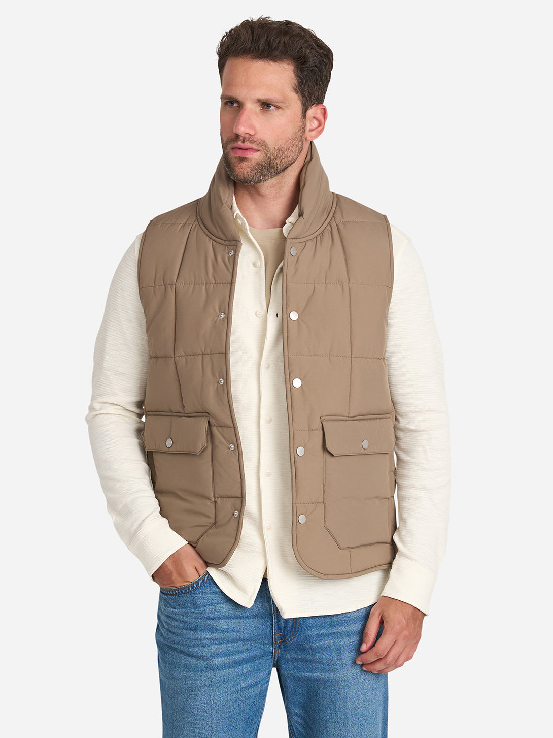 Khaki Raul Vest Mens Casual Vest Layering Piece Reversible Turtleneck Vest