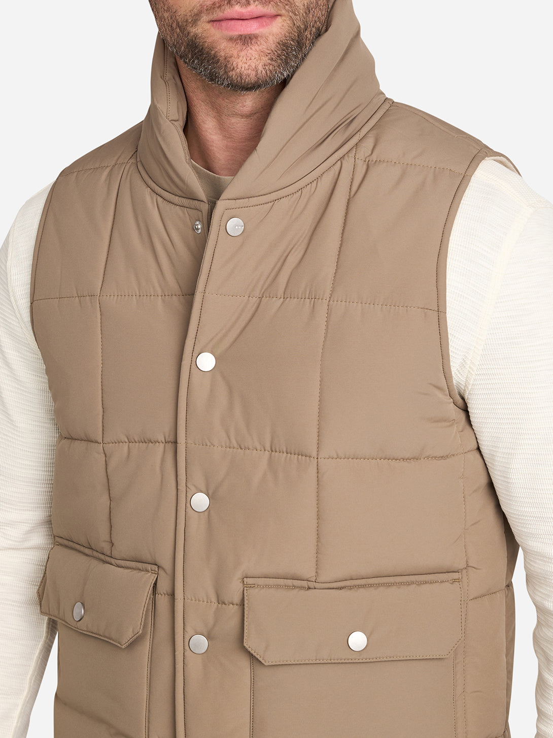 Khaki Raul Vest Mens Casual Vest Layering Piece Reversible Turtleneck Vest