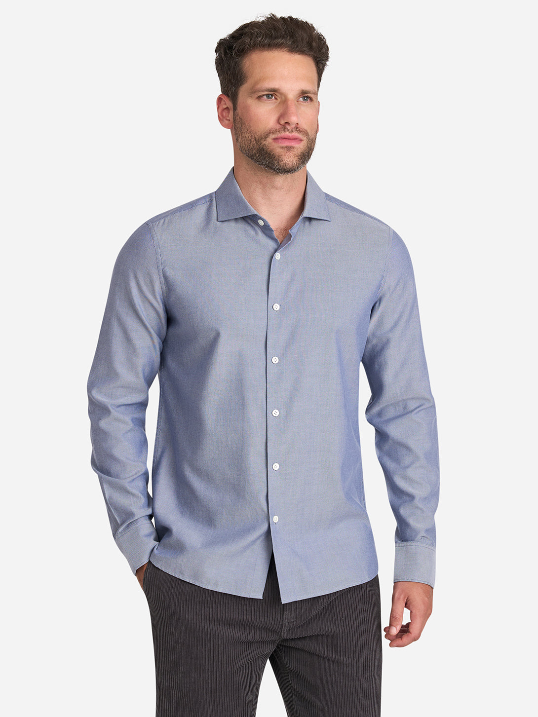 Navy Arthur Dobby Shirt Mens Button Up Mens Spread Collar Shirt 