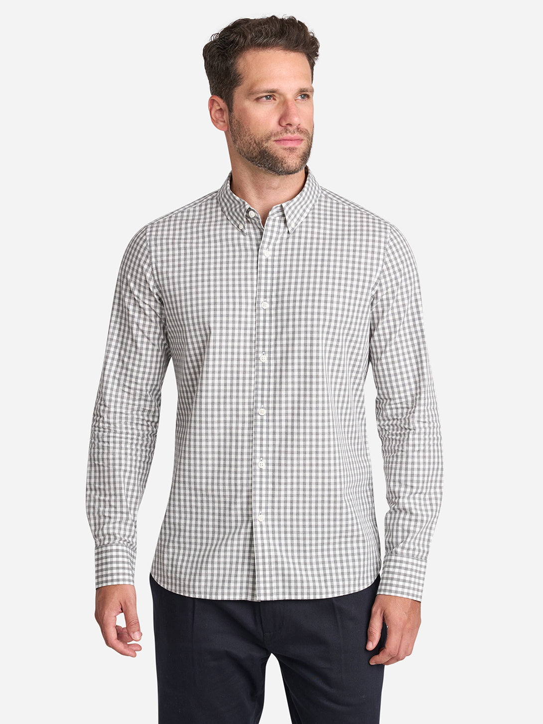 Lt Grey/White Check Fulton Heather Check Shirt Mens Button Down Shirt Mens Checkered Shirt Button Down Collar