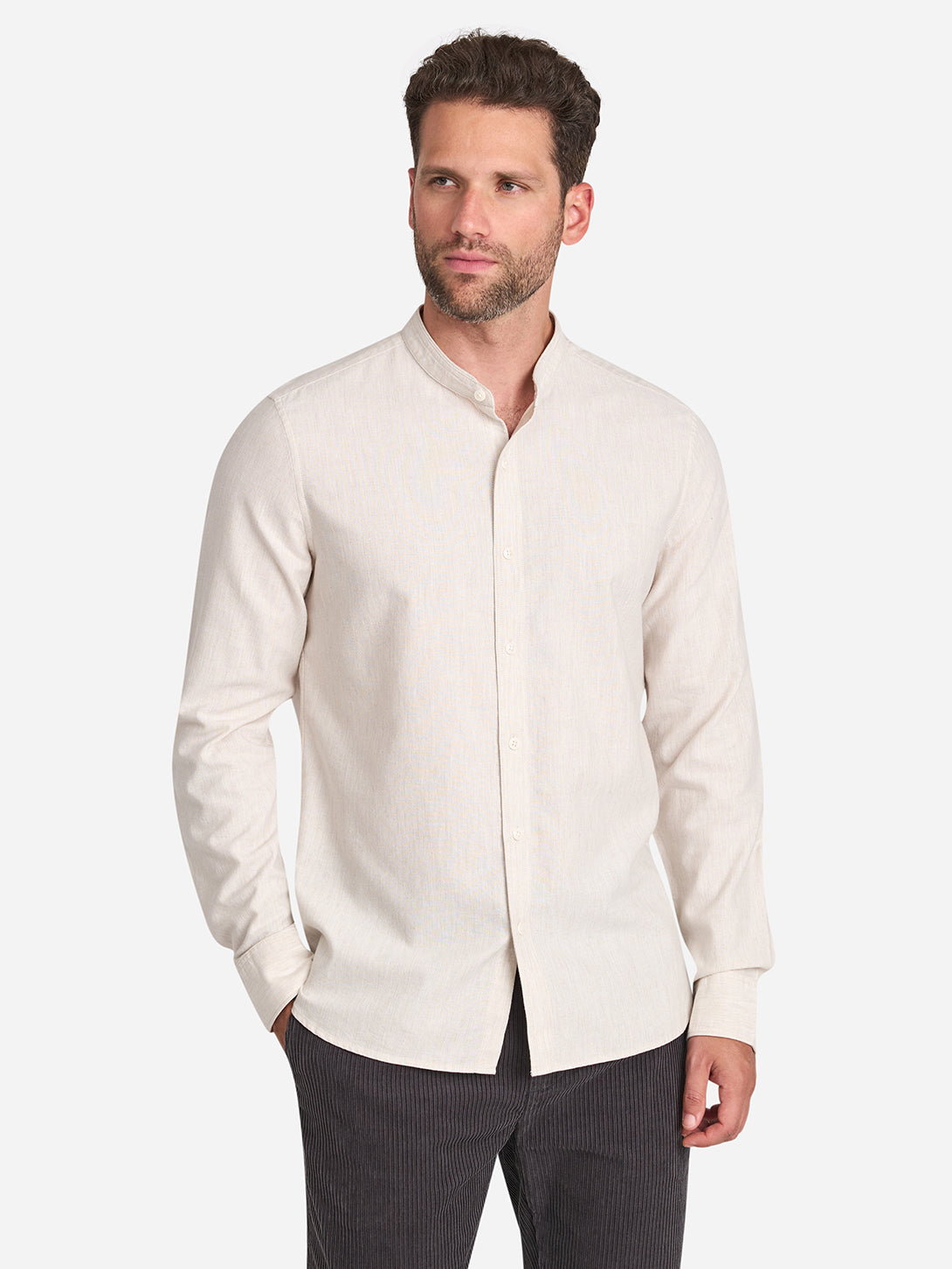 Off White Heather Aleks Heather Oxford Shirt Mens Band Collar Shirt Mens Oxford Shirt