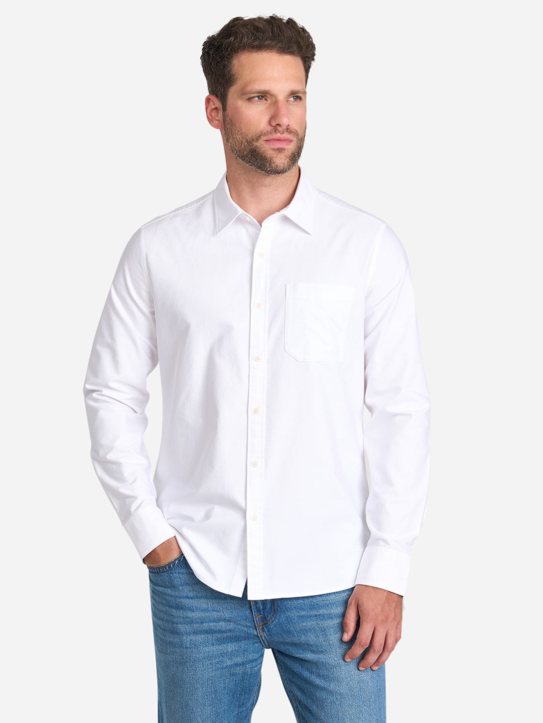 Bright White Arik Oxford Shirt Mens Point Collar Shirt Mens Button Up Pocket Shirt Mens Wovens