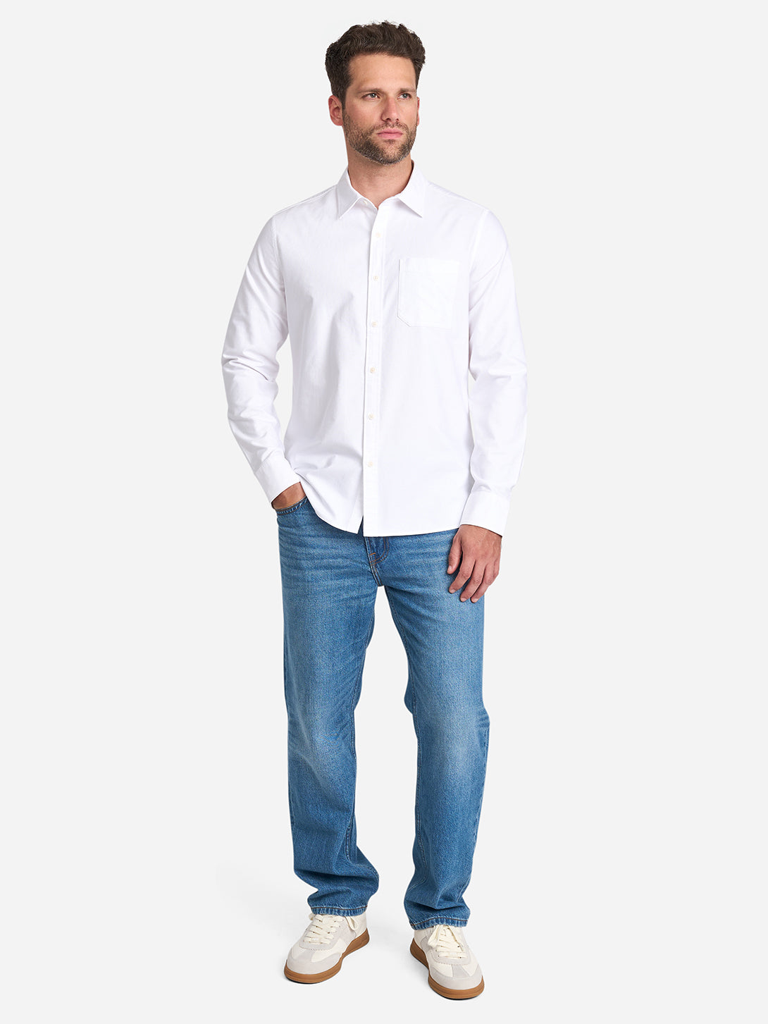 Bright White Arik Oxford Shirt Mens Point Collar Shirt Mens Button Up Pocket Shirt Mens Wovens