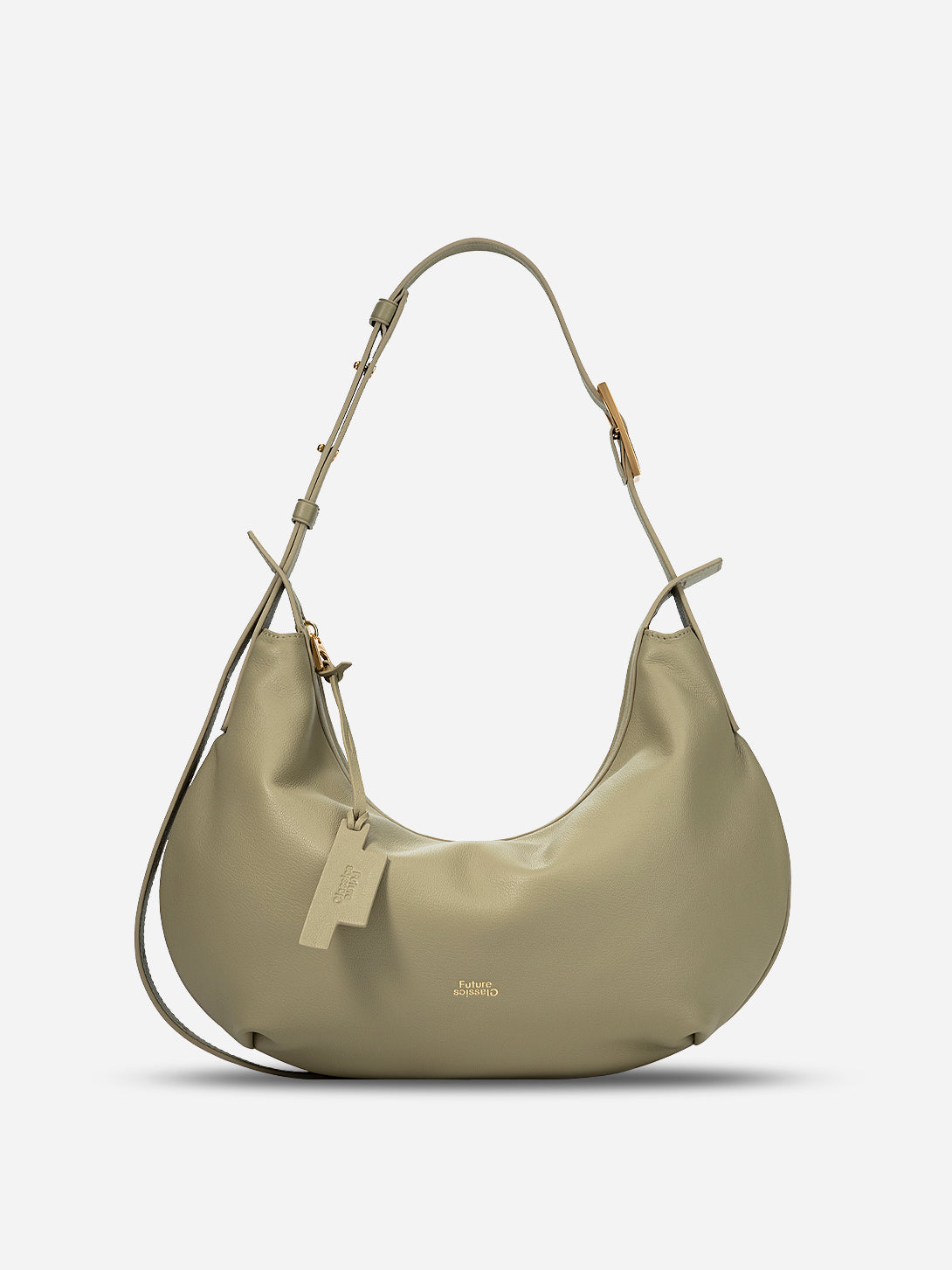 Earthy Olive Medium Dumpling Crossbody Womens Curve Shaped Crossbody Shoulder Bag Medium Leather Accessories Bag 