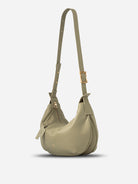 Earthy Olive Medium Dumpling Crossbody Womens Curve Shaped Crossbody Shoulder Bag Medium Leather Accessories Bag 