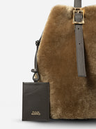 Lead Grey X Shearling Medium Sheep Convertible Bucket Womens Sheepskin Leather Bucket Back Medium Size Shoulder Bag 