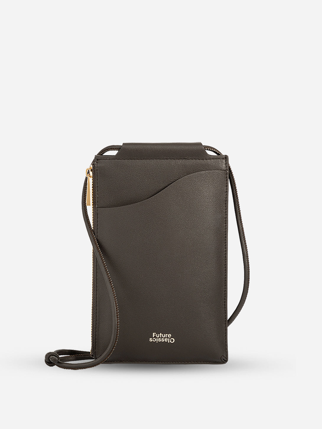 Dk Brown Mini Pocket Crossbody Small Leather Crossbody Holder Card and Money Wallet 